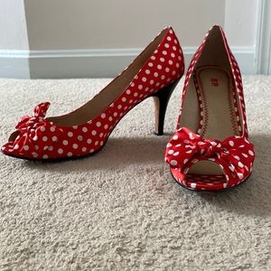 Red polka dot heels
